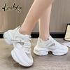 Korean Style Soild Color Mesh Breathable Thick Bottom Sneakers 2024 New Fashion Casual Simple All-match Running Sports Shoes