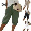 Повседневные брюки с карманами, дышащие, с эластичной резинкой на талии, однотонные, в винтажном стиле, свободные брюки до колена с завязками для женщин