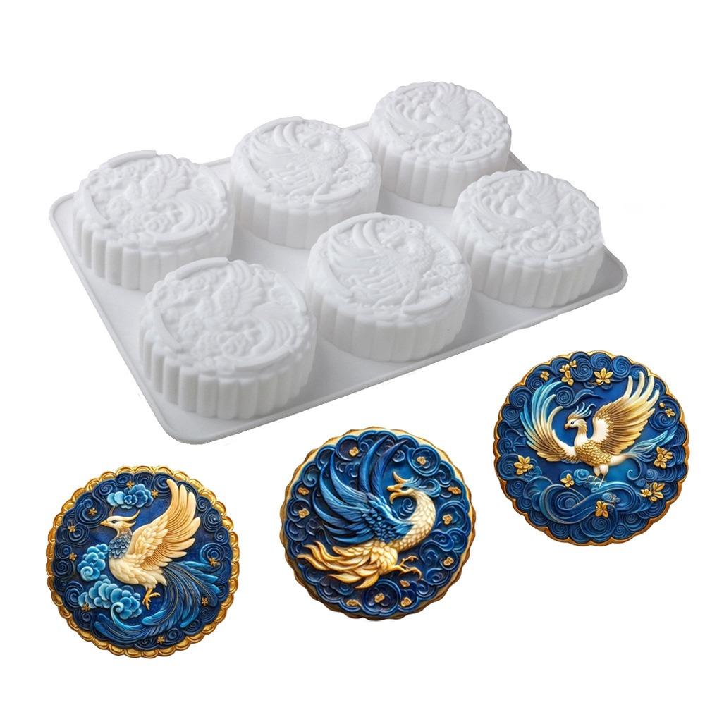 Silicone Auspicious Clouds Mooncake Mold 6 Cavities Mung Bean Cake Mold Soap Mold Kitchen
