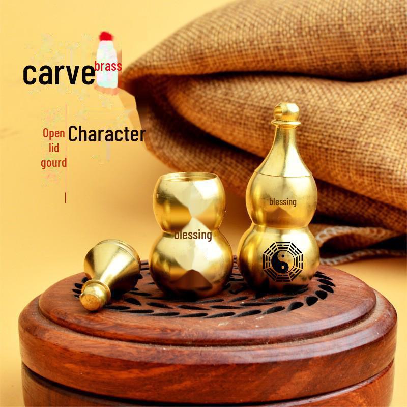 Брелок из латуни в виде тыквы со знаком зодиака, восемью триграммами и гравировкой благословения