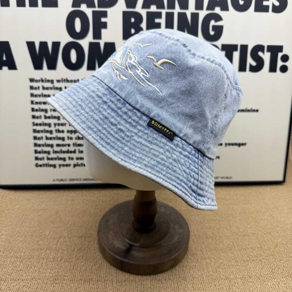 Hot-selling national style landscape embroidered denim bucket hat women's old washed breathable comfortable versatile four-season universal basin hat