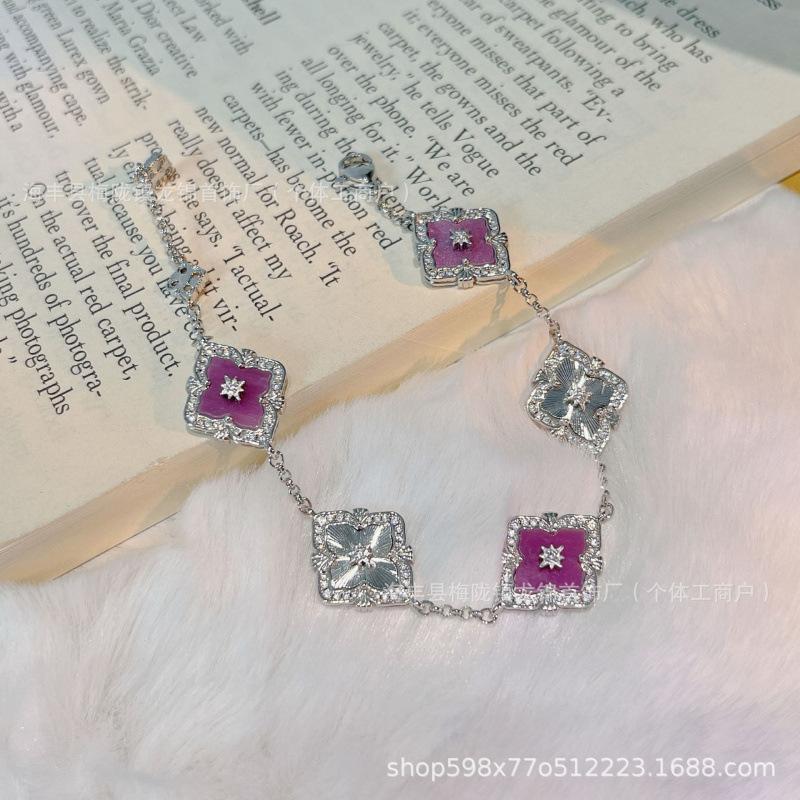 Buccellati Bracelet Four-Leaf Clover Five-Flower Laser Diamond Double-Sided Girls Retro Court
