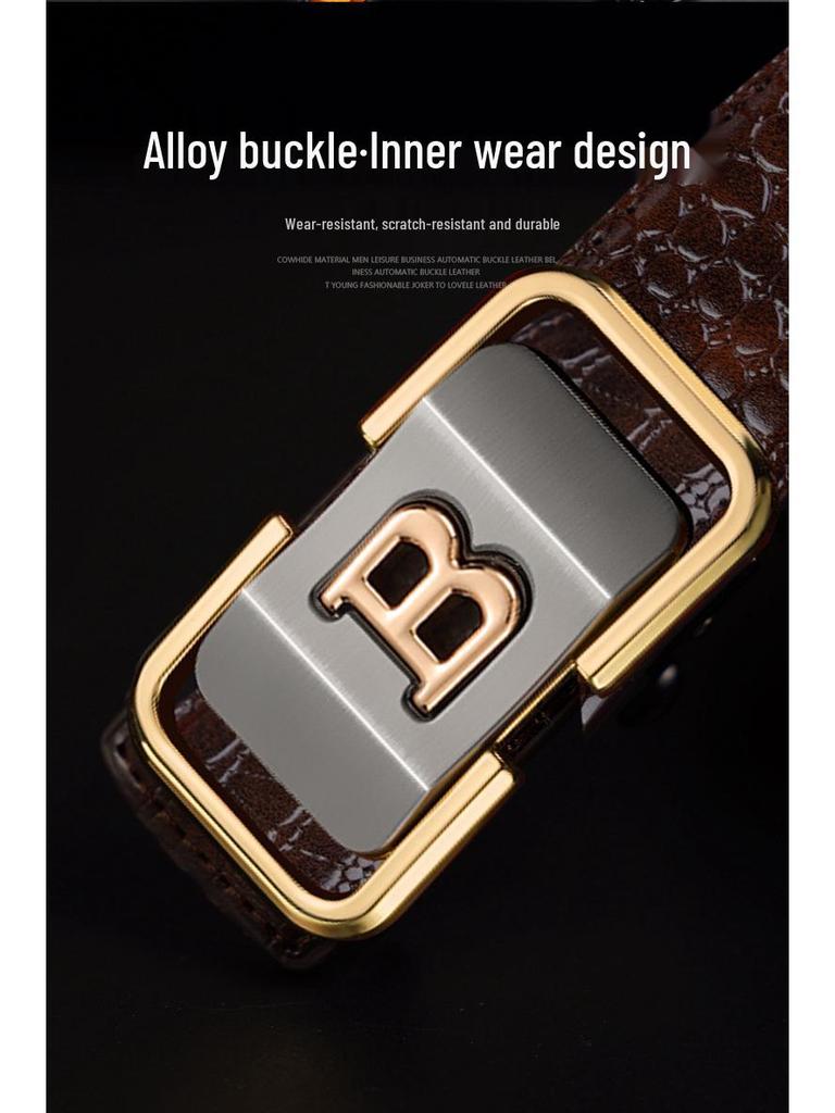 Eck Kangaroo Men's Toothless Automatic Buckle Crocodile Pattern Formal Belt