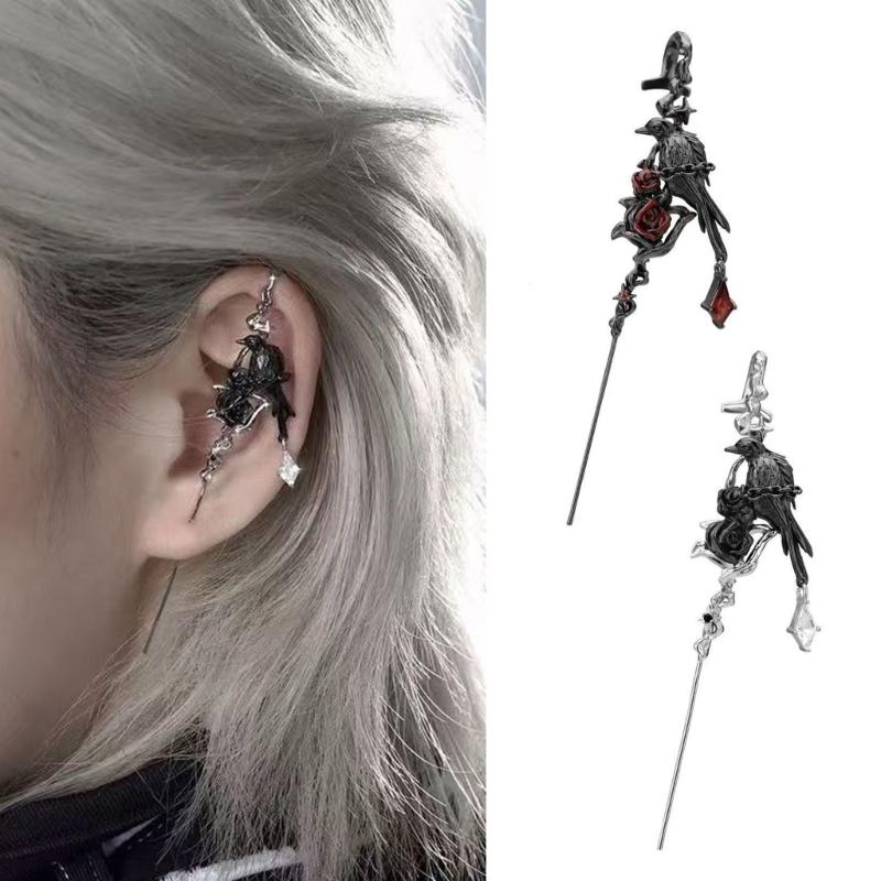 Удобные серьги для пирсинга, розовые и черные серьги-клипсы в виде ворона, аксессуары в альтернативном стиле для вечеринок, украшения