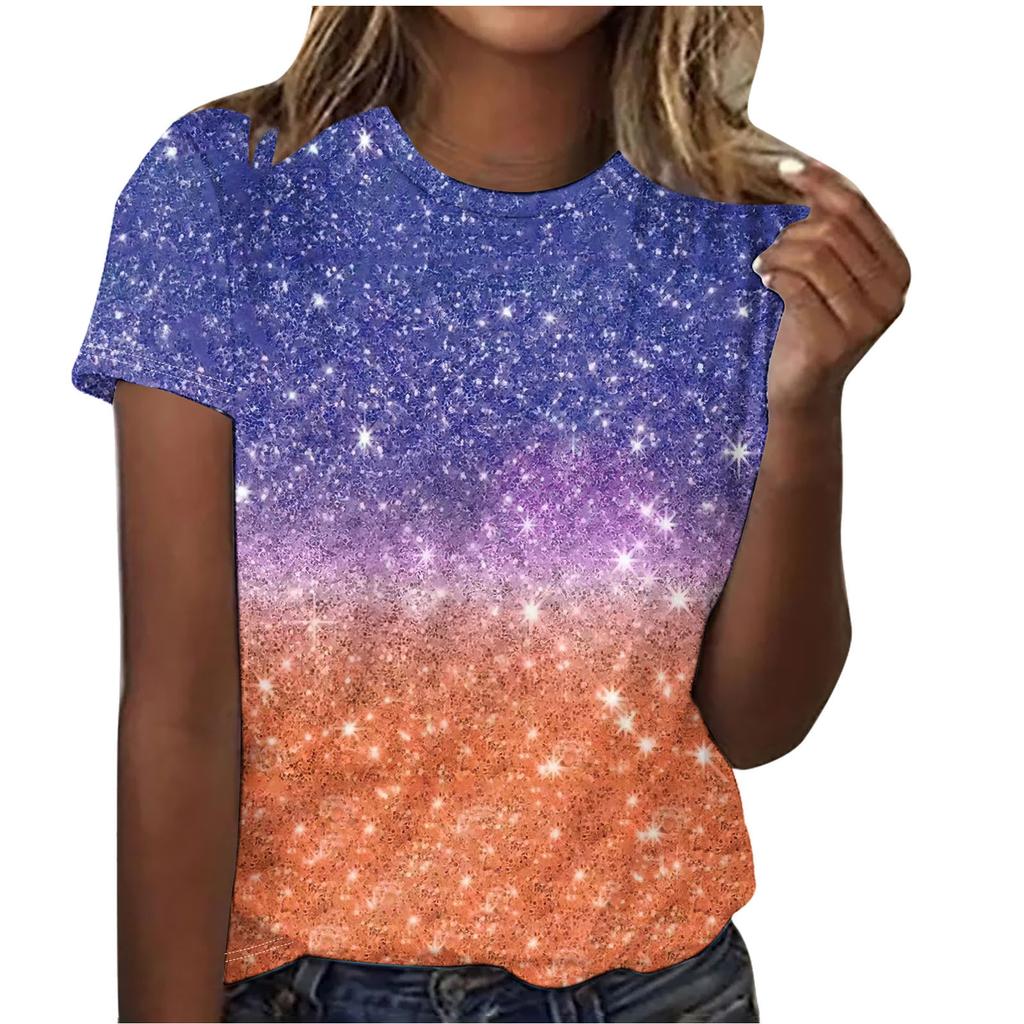 Summer Round Neck Beautiful Floral Print Top Fashionable Casual Short Sleeved Women's T-shirts