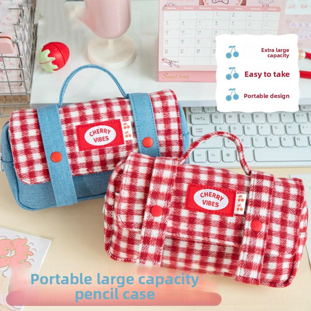 Sweet Grid Pencil Case Portable Pen Organizer Pouch Cute Stationery Organizer Office Use