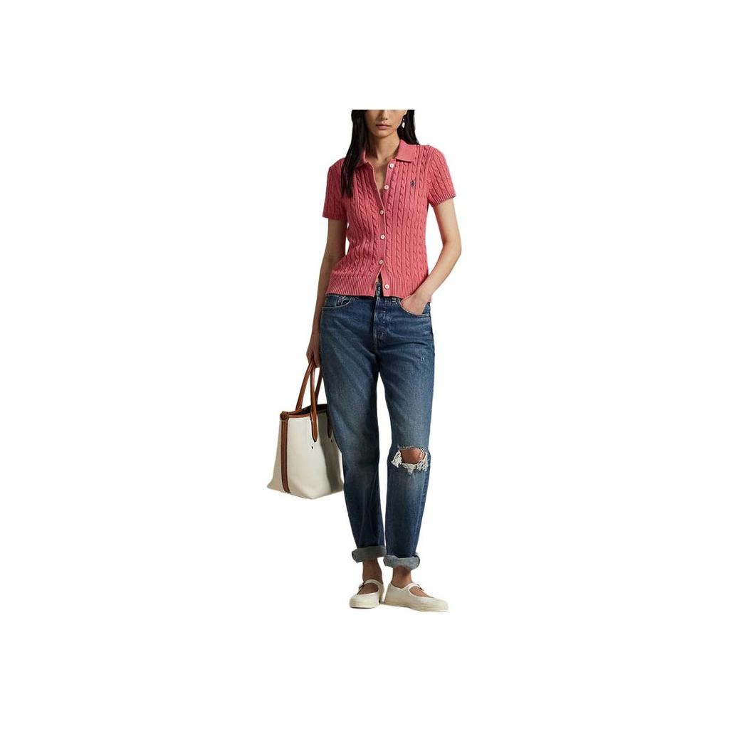 Polo Ralph Lauren SS25 Вязаный косичкой Приталенный С коротким рукавом Женский топ Облачно-розовый WMPOSWENDW20393-600