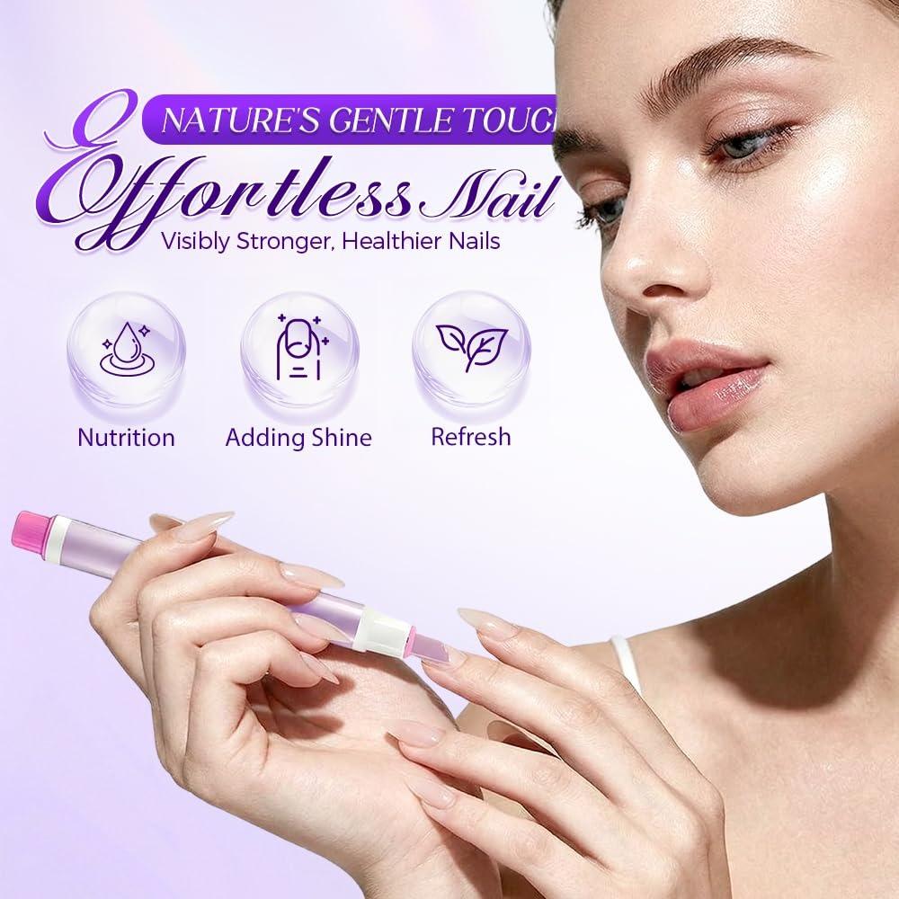 2-in-1 Nail Edge Oil Pen, 2026 Upgraded Ceramic Cuticle Remover, Portable Nail Polish Pen, Moisturizing Nail Strengthener (Pink, Purple)
