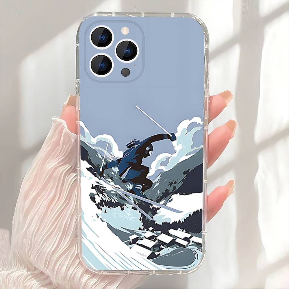 Чехол для телефона Snow Snowboard Ski для iPhone 17,16,15,14,13,12,11 Pro,Max,Plus,X,XS,XR,SE4,E Mini Прозрачный Мягкий Чехол