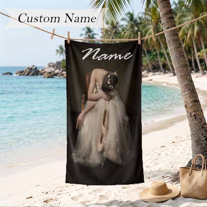 Elegant Ballet Custom Name Printed Beach Towel Personalized Soft Towel For Swimming Beach Travel