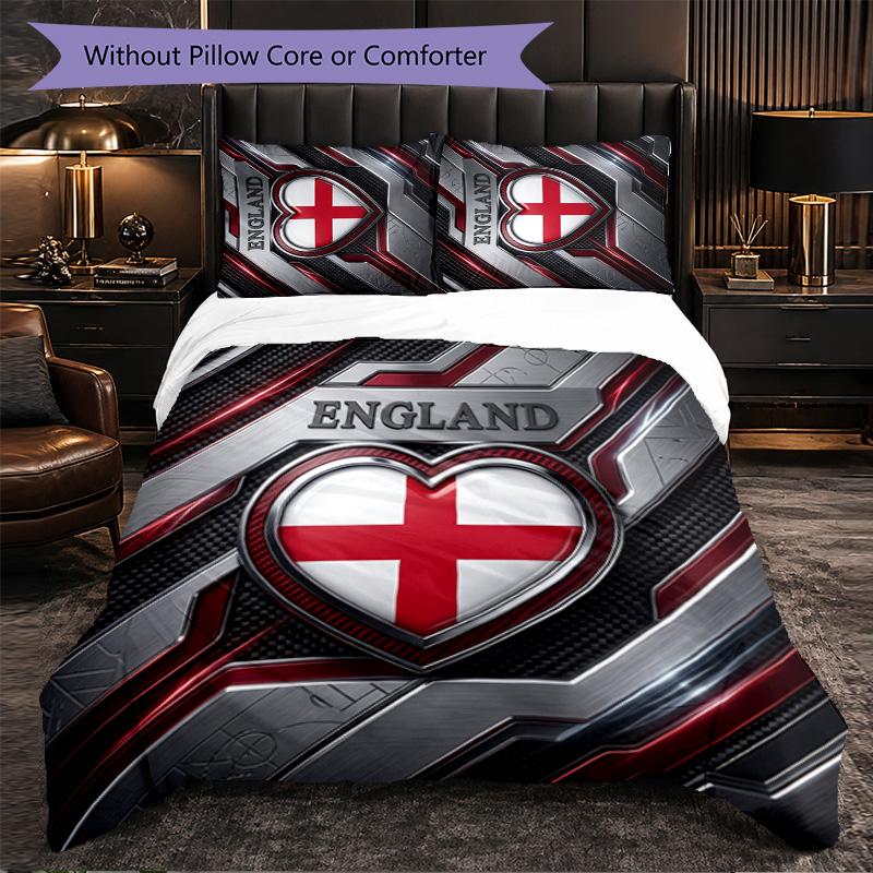 England Football Pattern 3 Pieces Bedding Set Soft Microfiber Duvet Cover with Pillow Cases for Bedroom