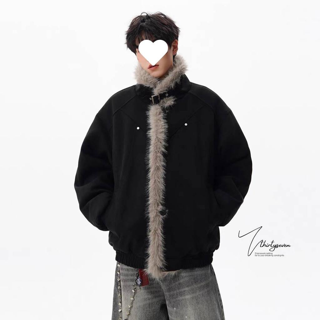 2025 Winter Men's Zuo Shan Diao Cotton Jacket: Fur Lined & Thickened with Trendy Style