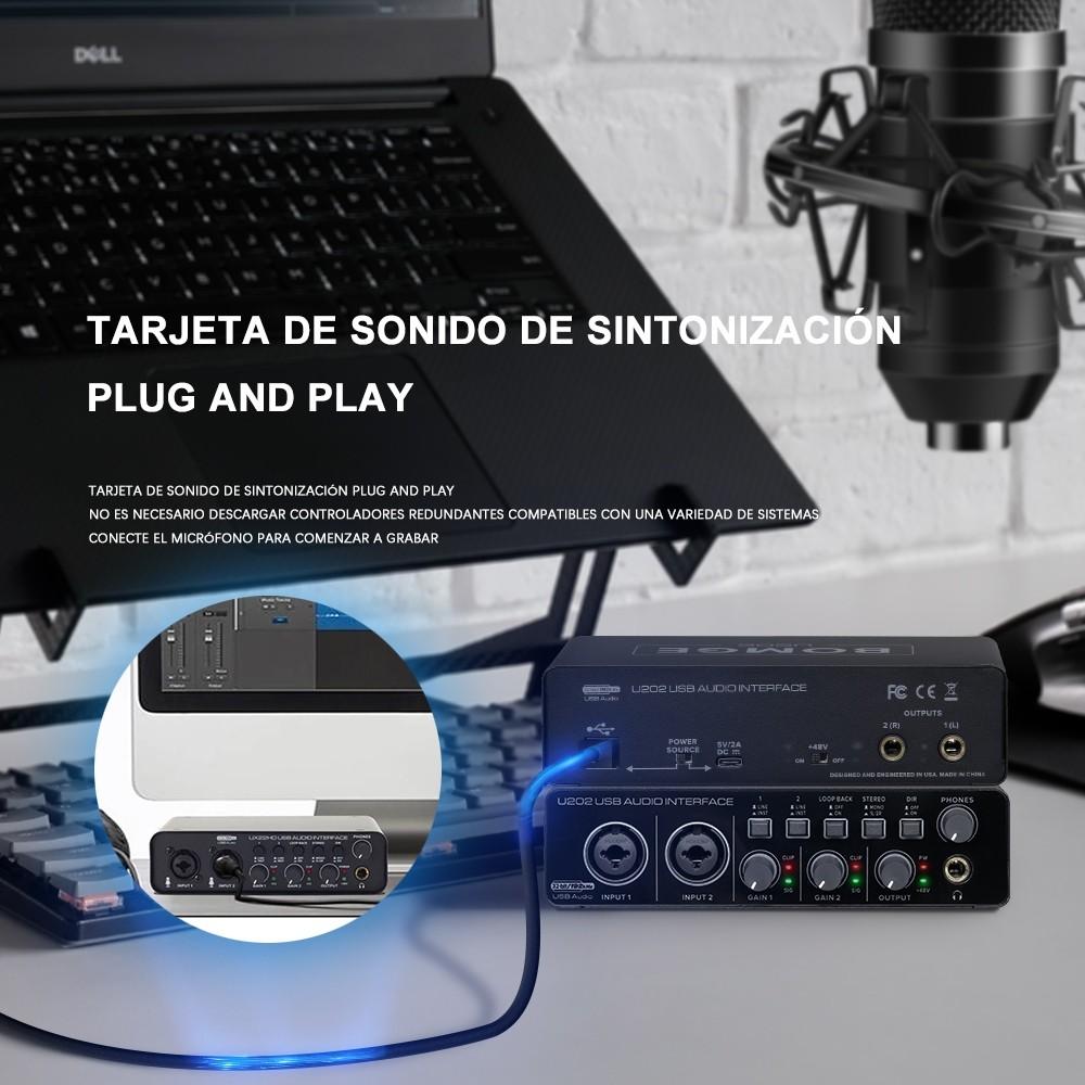 USB Аудиоинтерфейс U202 с Микрофонным Предусилителем, Порты XLR/TSR/TS, Профессиональное Устройство для Компьютерной Записи и Стриминга, 32-Бит/192 кГц