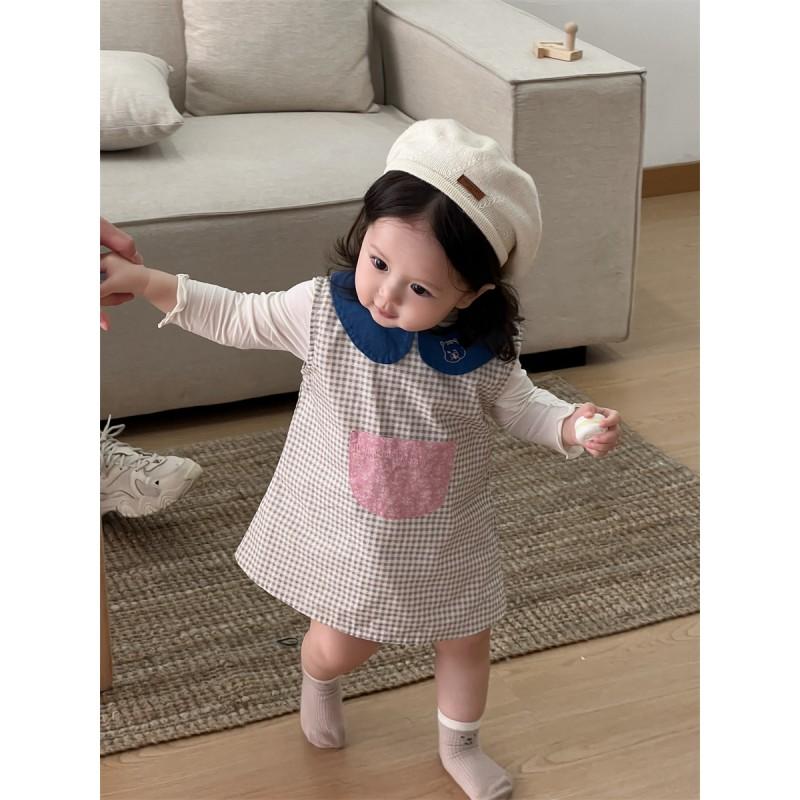 2025 Fall Baby Girl Plaid Dress Set Knit Cardigan Toddler Outfit