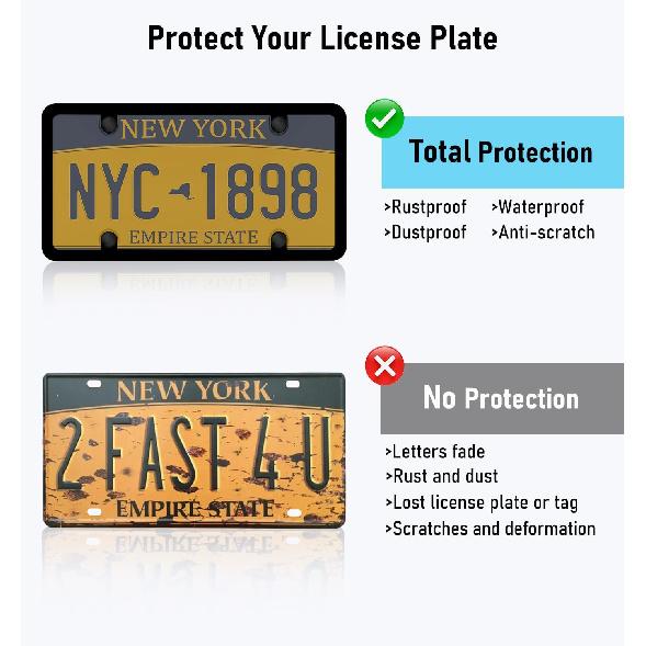 2 Pack Clear License Plate Cover And Frame Combo, License Plate Protector Unbreakable License Plate Shields Tag Holder Fits Standard US Plates With