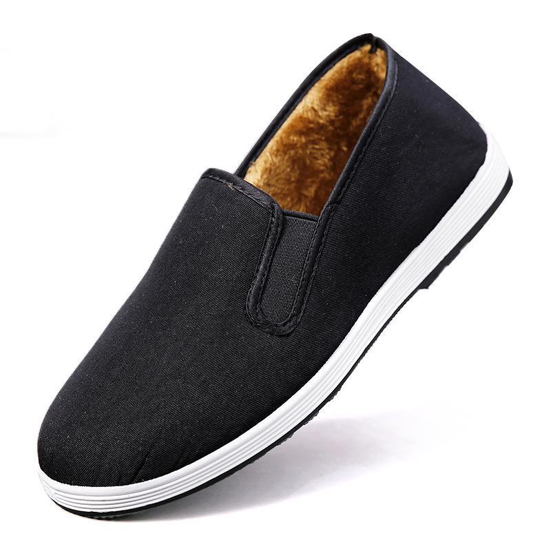 Черные мягкие хлопковые туфли без застежек для зимних утренних упражнений - стиль Old Beijing