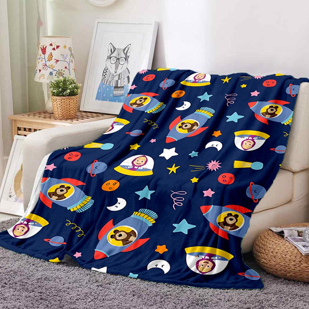 1Pc Space Adventure Bears Blanket Soft And Comfortable Casual Warm Camping Travel Christmas Halloween Xmas Gift M929432