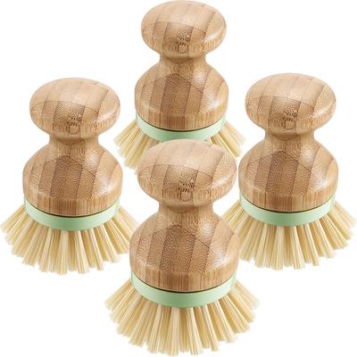 4 Stuks Mini Bamboe Scrub Borstel Kokosnoot Haren Pot Borstels Schotel Scrubber Voor Gietijzeren Koekenpan, Анрехт, badkamer, Huis