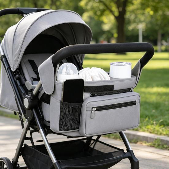 Stroller Storage Bag, for with Adjustable Straps, Waterproof Oxford Fabric Multi-Compartment Organize, for Baby Bottles Diapers Keys