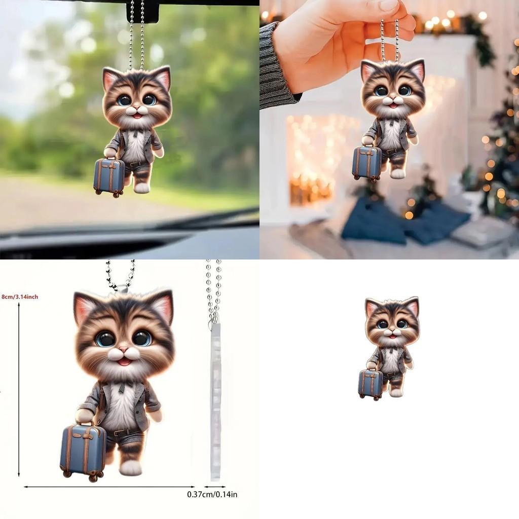 Automotive Acrylic Pendant With Cute Cat Dragging Suitcase Design Decor For