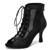 Модные кружевные летние туфли для джазовых танцев, ботильоны с открытым носком для женщин, сексуальные черные босоножки на высоком каблуке со шнуровкой, женские, большой размер 45