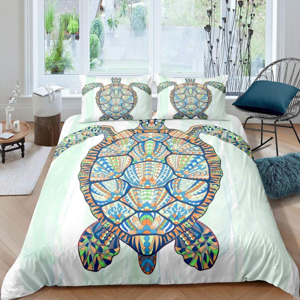 Sea Animals Duvet Cover Set Turtle Print Bedding Sets Queen Size 3D Gorgeous Luxury Comforter Cover Set Marine Life Quilt Cover