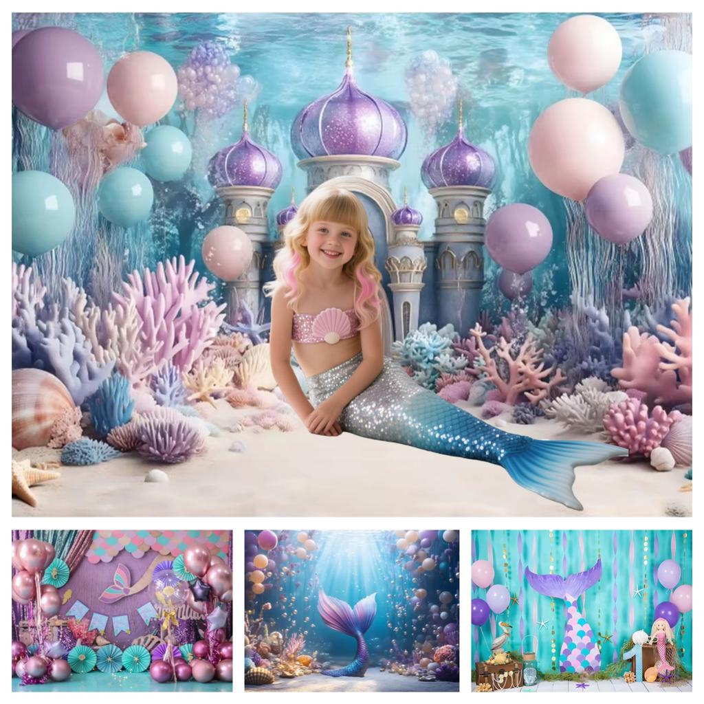 Underwater World Mermaid Theme Photography Background Girls Birthday Party Cake Smash Baby Shower Decor Backdrop Photo Props