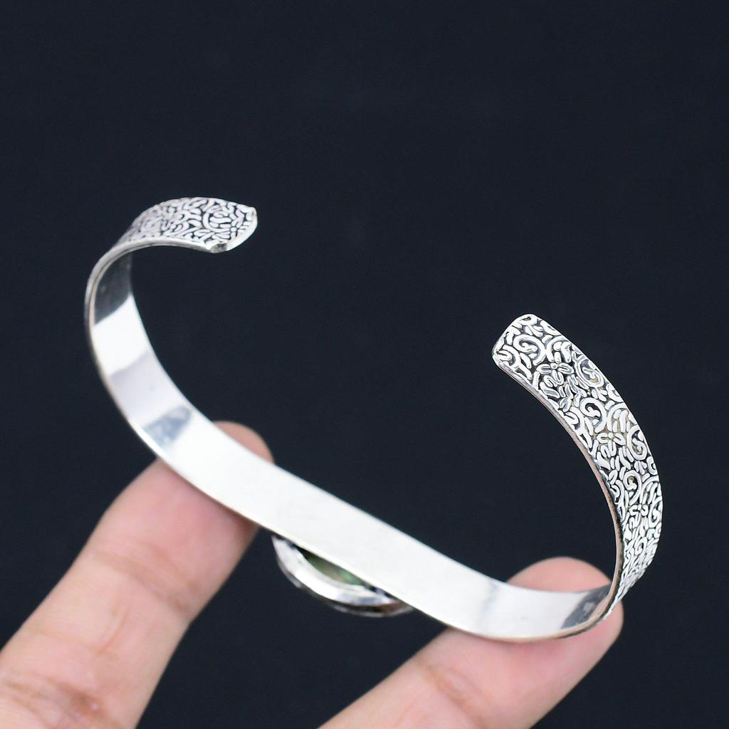 Halloween Sale 925 Silver Abalone Shell Stone Handmade Wedding Bangle Jewelry