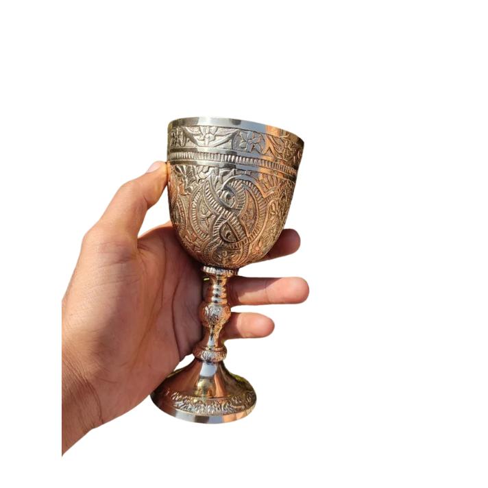 Brass Goblet Glass Engraved Handmade Royal King Wine Cup Royal 6 Inch Set Of 1