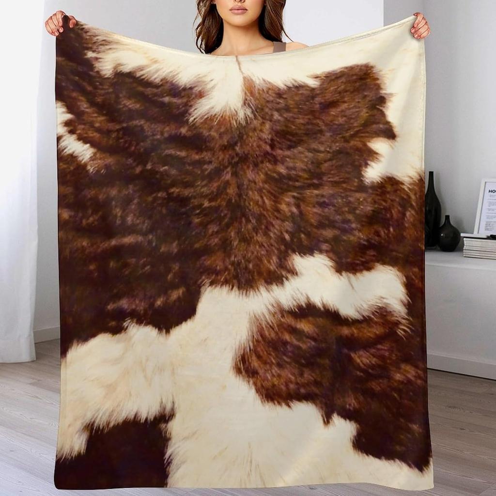 Фланелевое одеяло с принтом коровьей шкуры, Фланелевый плед с принтом коровьего меха, Подарок для детей и взрослых, Мягкое флисовое одеяло для дивана, софы, кровати