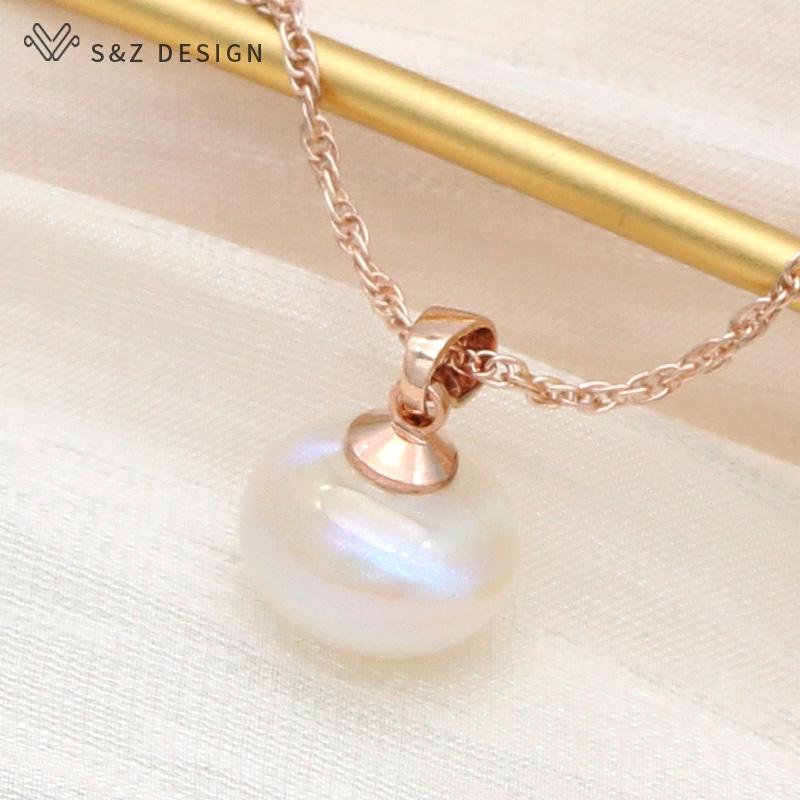 Fashion Elegant Rose Gold Color Round Simulated-pearl Pendant Necklace For Women Wedding Girl Party Jewelry Gift