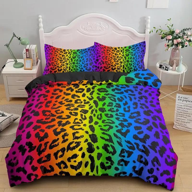 Leopard Print Duvet Cover Set King Size Africa Animal Bedding Set For Girls Boys Children Teen Colorful Leopard Twin Quilt Cover