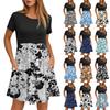 Women's Fashion Casual Loose Round Neck Short Sleeve Printed Pocket Dresses