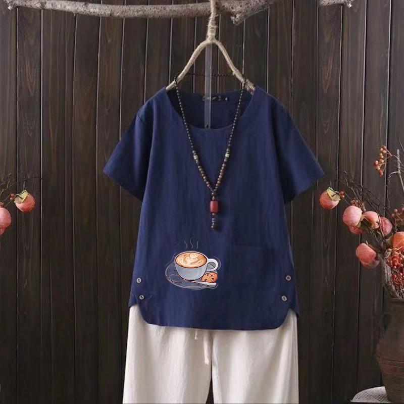 Summer Travel Essential, женская винтажная льняная футболка, легкая рубашка с круглым вырезом, S-4XL
