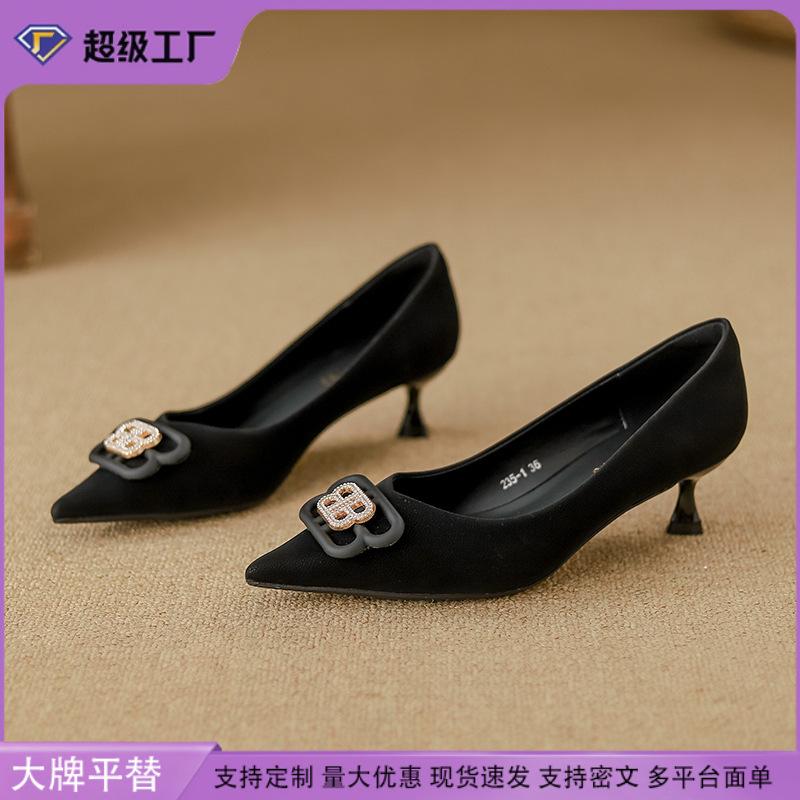 Yuanlitong Leather Women's Shoes Are Comfortable and Soft-soled, Not Tired Feet, French Single Shoes, the Same High-heeled Shoes In Shopping Malls, W