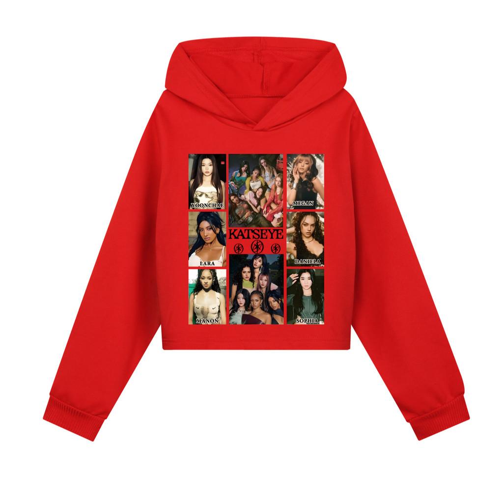 5352 Детские толстовки с капюшоном из хлопка с принтом KATSEYE для девочек