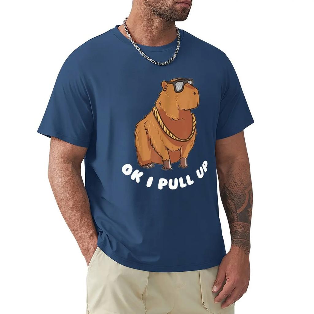 Capybara Glasses Ok I Pull Up Забавные милые футболки с животными Футболки с мультяшной графикой Крутая одежда с коротким рукавом Уличная одежда Футболки