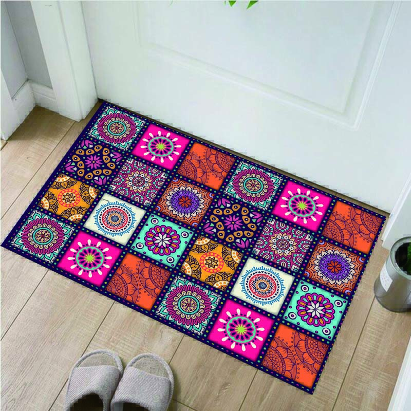 Non-Slip Bohemian Style Floral Pattern Mat Floor Mat - 100% Polyester,&,Machine Washable,Vibrant Colors for Living Room,Bedroom,or Entryway