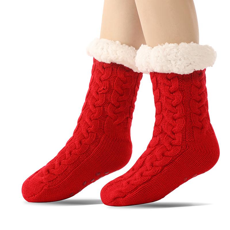 Winter Thick Slipper Socks for Women Non Slip Warm Fuzzy Socks With Soft Fleece Lined Home Grips Socks Womens Solid Fluffy Slipper Socks with Grippers