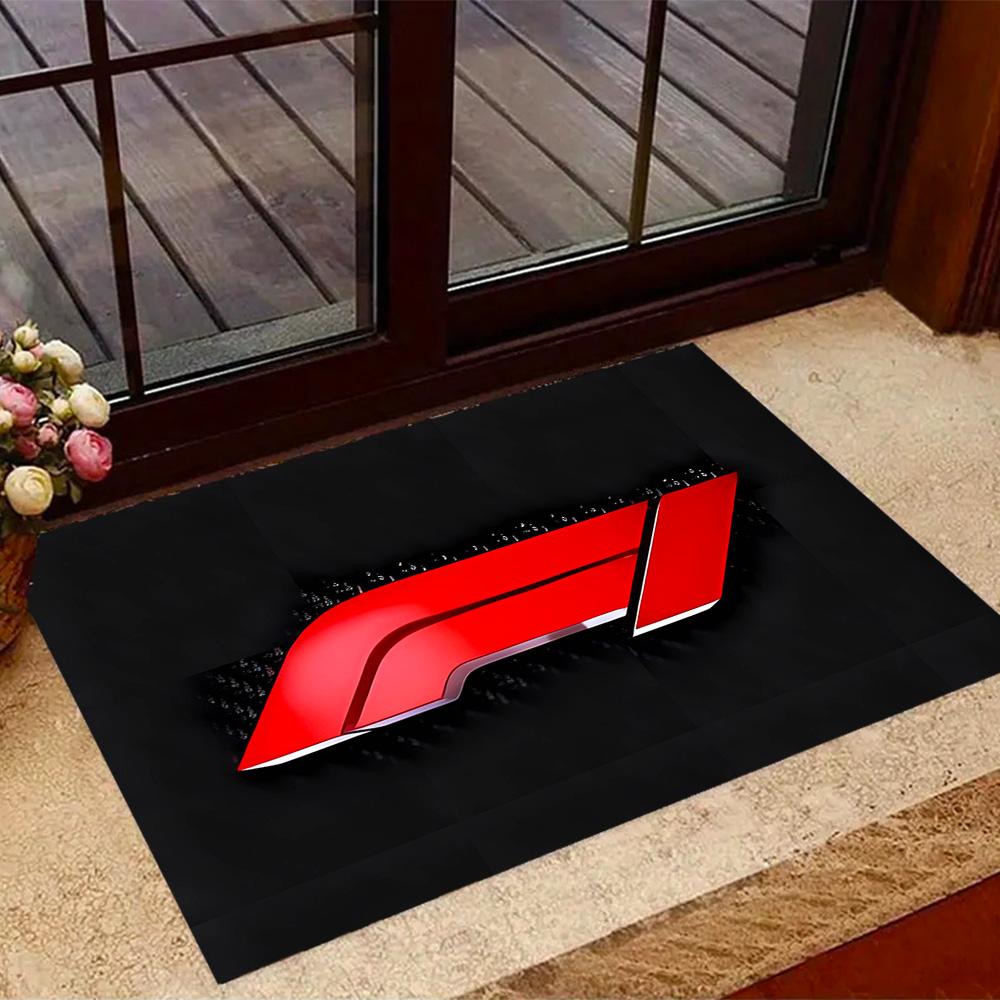 Bold White Logo Design Floor Mat Suitable for Outdoor Entryway Dining Room Playrooms Anti-slip Rug Decorate Offices Perfect Gift for Women/Men