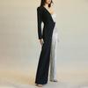 Women Jumpsuit One Shoulder One Sleeve Suit Coat Dress Patchworl Shiny Sequin Asymmetric Color Matching Wide Leg Tight Waist Prom Party Jumpsuit