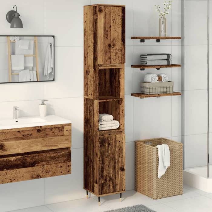 VidaXL Bathroom Cabinet Old Wood 30x30x190cm Engineered Wood, Cabinet, Bathroom Storage Cabinet, 857196