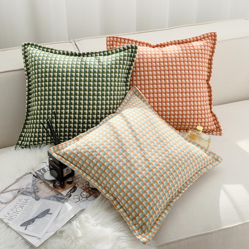 Nordic Retro Houndstooth Linen Pillowcase for Living Room Sofa