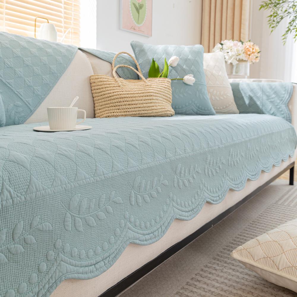 Embroidered Cotton Sofa Cushion Fabric Non-Slip Cushion Four Seasons Universal New Cotton Pastoral Leather Sofa Cover Cover Cloth