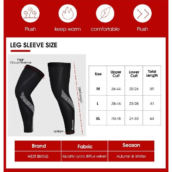 WEST BIKING Thermal Leggings Warm Velvet Leg Sleeves for Running Fitness Sports Gear MTB Road Bicycle Use Autumn Winter plus