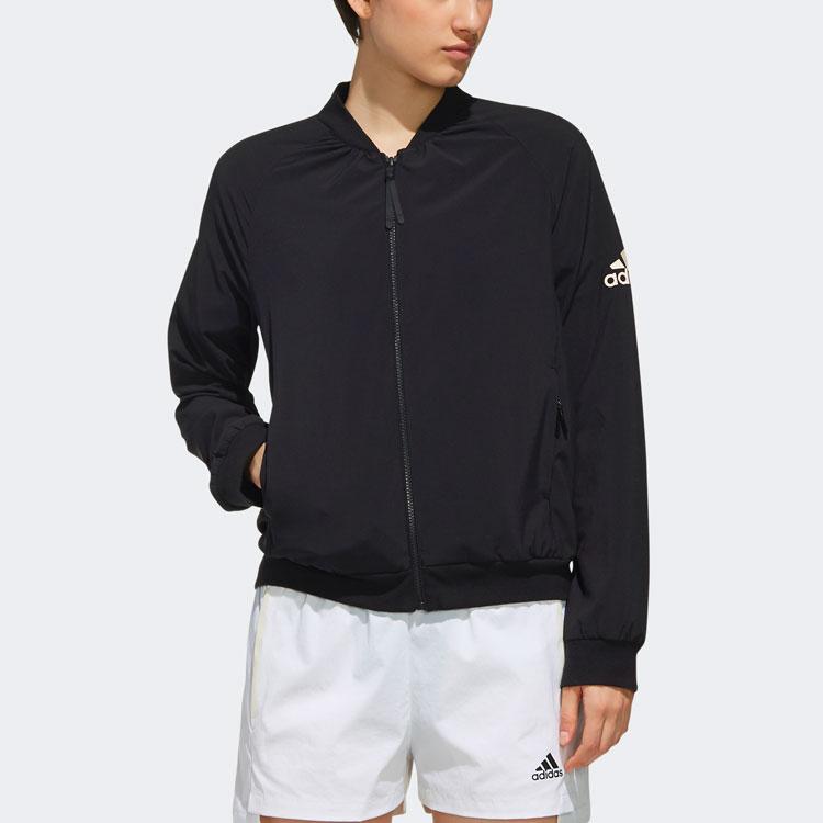 adidas Логотип боковой этикетки бейсбольный воротник молния спортивная куртка женская куртка черный DY8616
