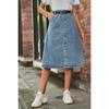 All-In-One Skinny Washed Denim One-Row Button Skirt