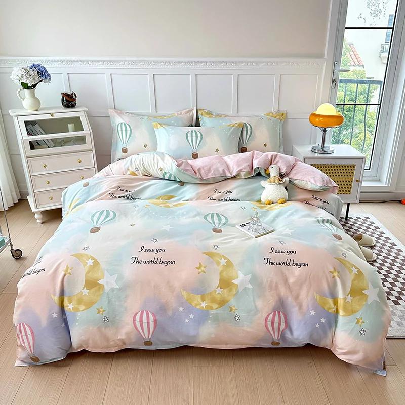 Цветочный пододеяльник в садовом стиле, 100% хлопок, бохо-эстетика, зеленый, с рисунком из разноцветных цветов, 3 предмета