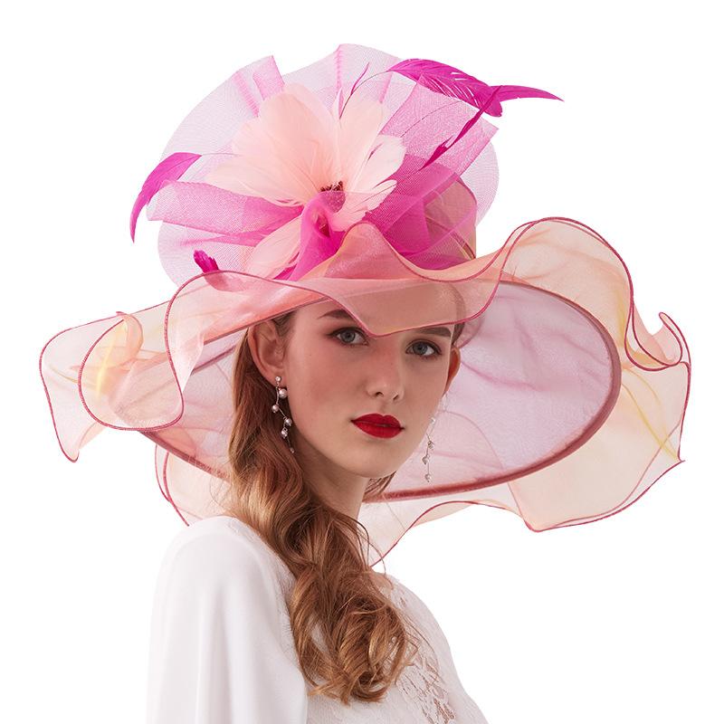 European and American new business gifts big eaves hat spring and summer women's embroidery Eugen yarn hat manufacturer adult hat