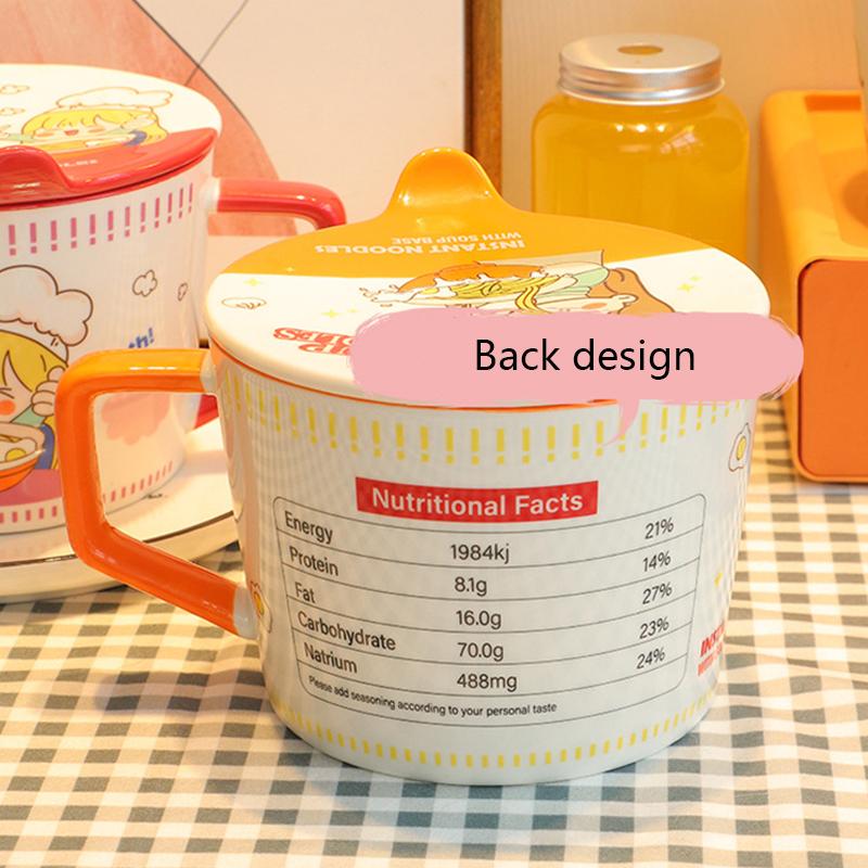 Миска для лапши быстрого приготовления с крышкой, миска для салата, керамическая чашка для супа с ручкой, школьный офисный ланч-бокс для мальчиков и девочек, Cozinha